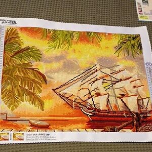 Sunset Pirate Ship Diamond Art